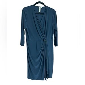 Emma‎ & Michele V-Neck Gathered Front Solid Jersey Navy Dress Size XL